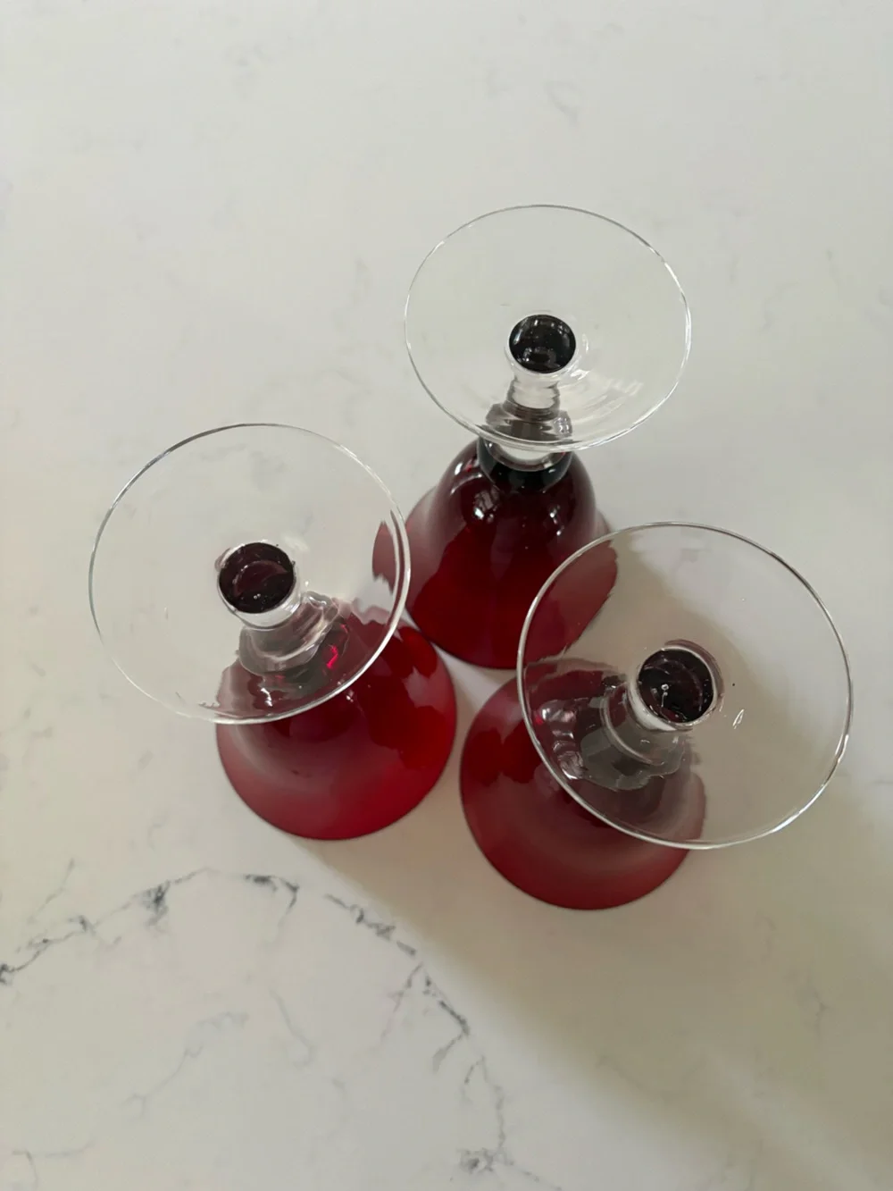 Red Stemmed Wine Glasses - Set of 3
